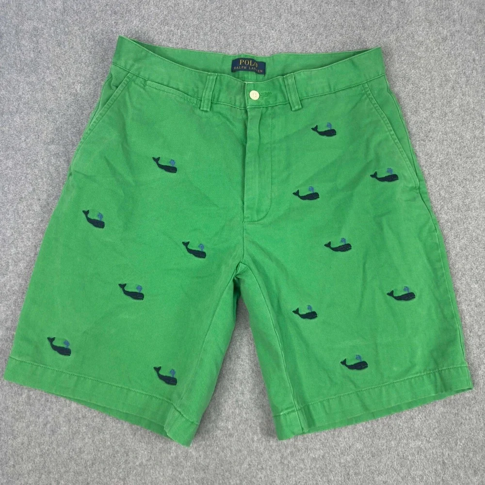 Polo Ralph Lauren Mens Size 30 Green Blue Whale Print Chino Golf Prep‎ Nautical